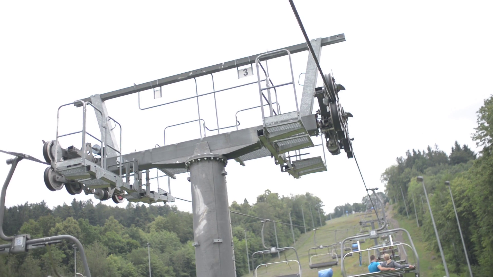 Cable Car Chair Lift Cable Pulls Tourists Up Stock Footage SBV