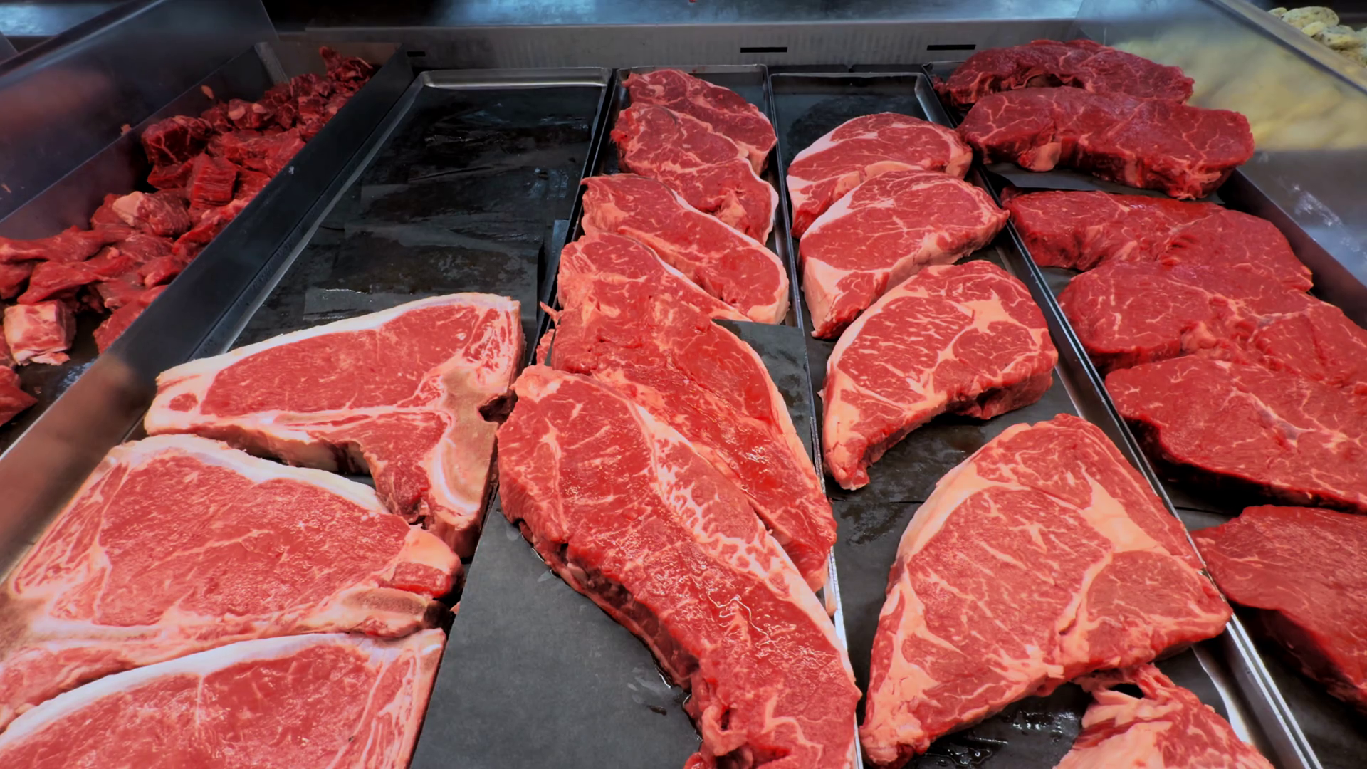 Variety Of Sliced Raw Beef Meat In Grocery Stock Footage SBV-353094793 ...