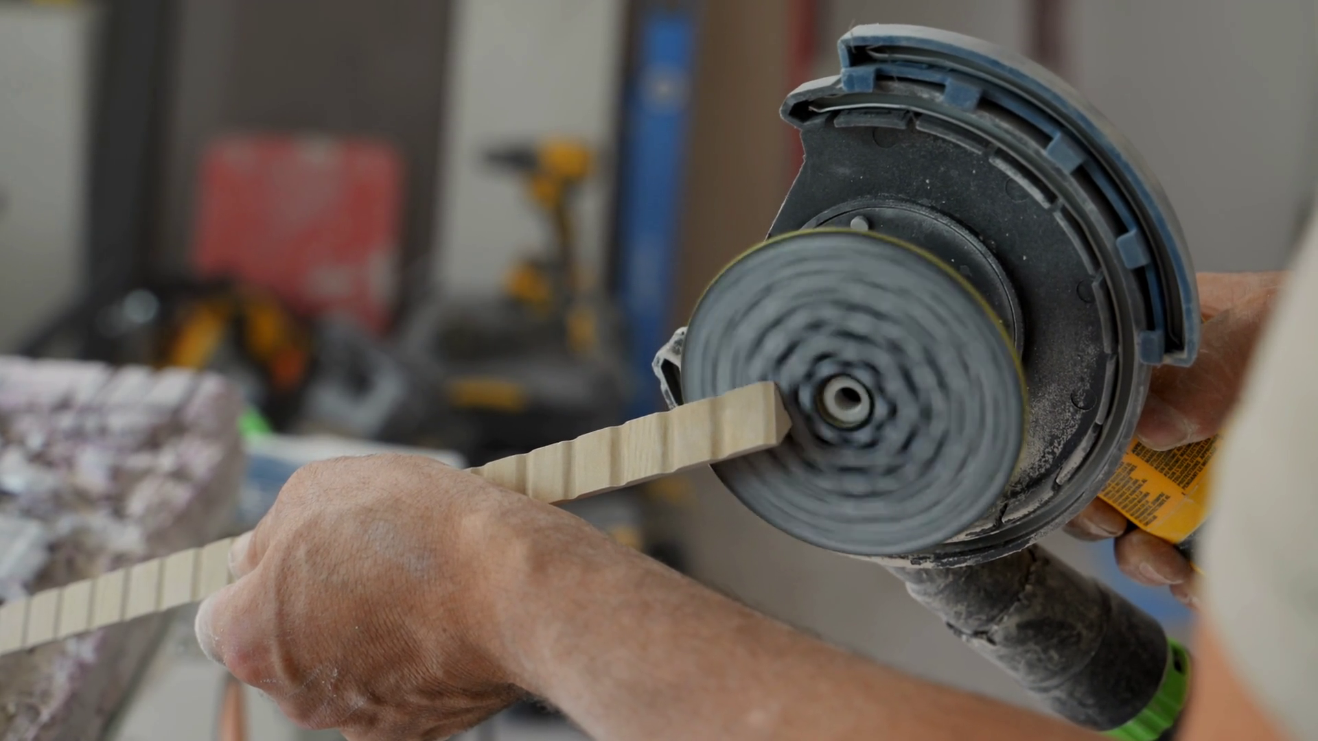 Rotary Sander Smoothing Edge Of Ceramic Tile Stock Footage SBV ...