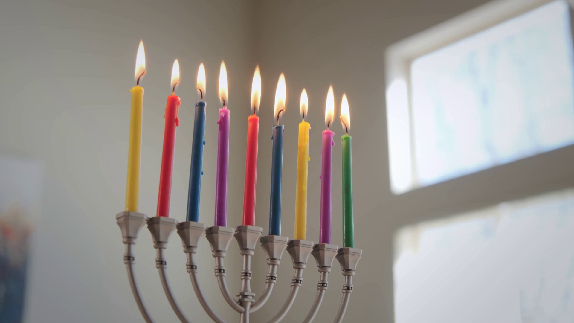 Colored Candles Lit Hanukkah On Hanukkah Stock Footage SBV347498623
