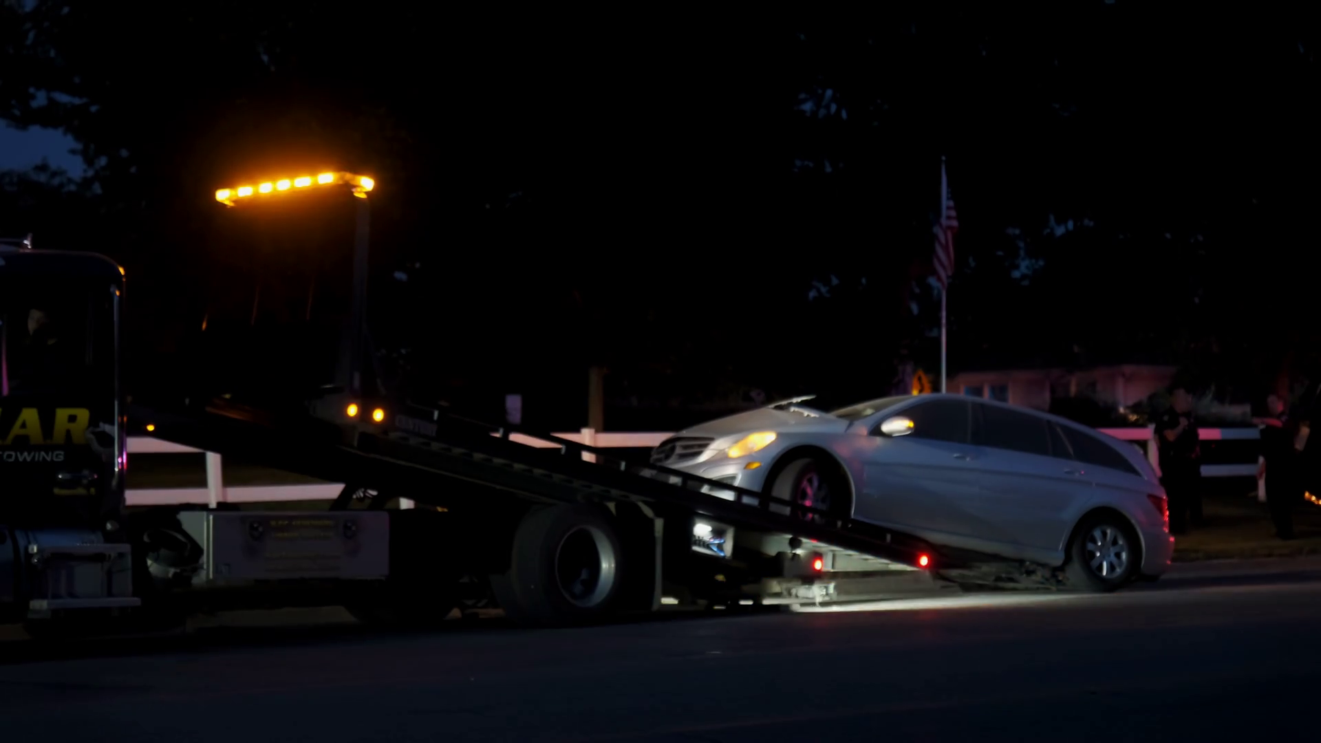 Tow Trucks Police At Car Accident Scene On Stock Footage SBV-347701388 ...