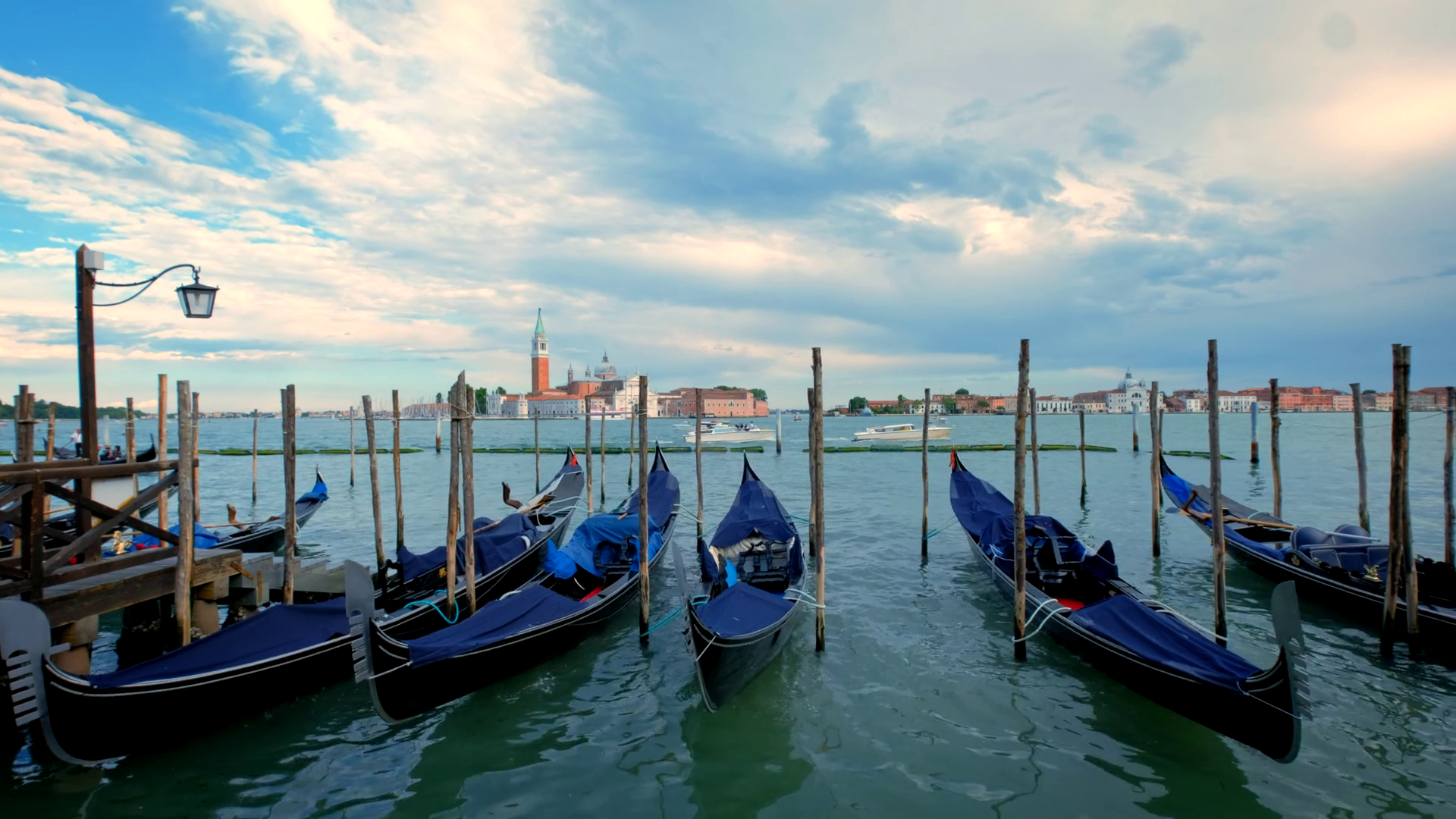 Gondolas In Lagoon Of Venice Italy Stock Footage SBV-352884570 ...