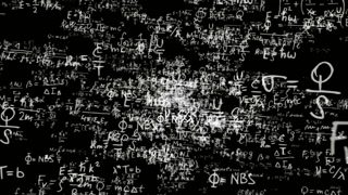 Mathematical formulas floating on black background abstract equations