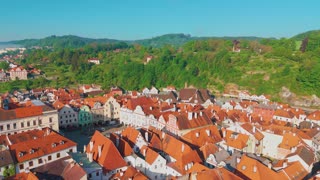 Aerial View of Cesky Krumlov Old Town and Castle, Czech Republic