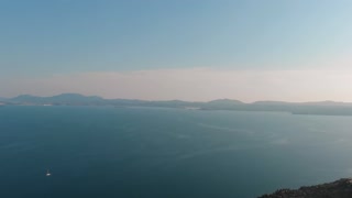 Aerial Sunset over Ionian Sea and Corfu Coastline