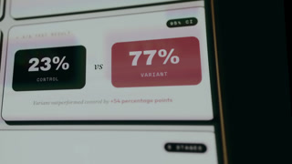 Dashboard from a digital marketing tool which displays the results of an A B test