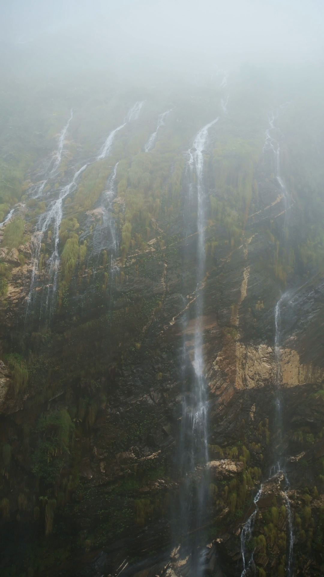 Vertical Misty Rugged Mountain Waterfall In Stock Footage SBV-353085293 ...