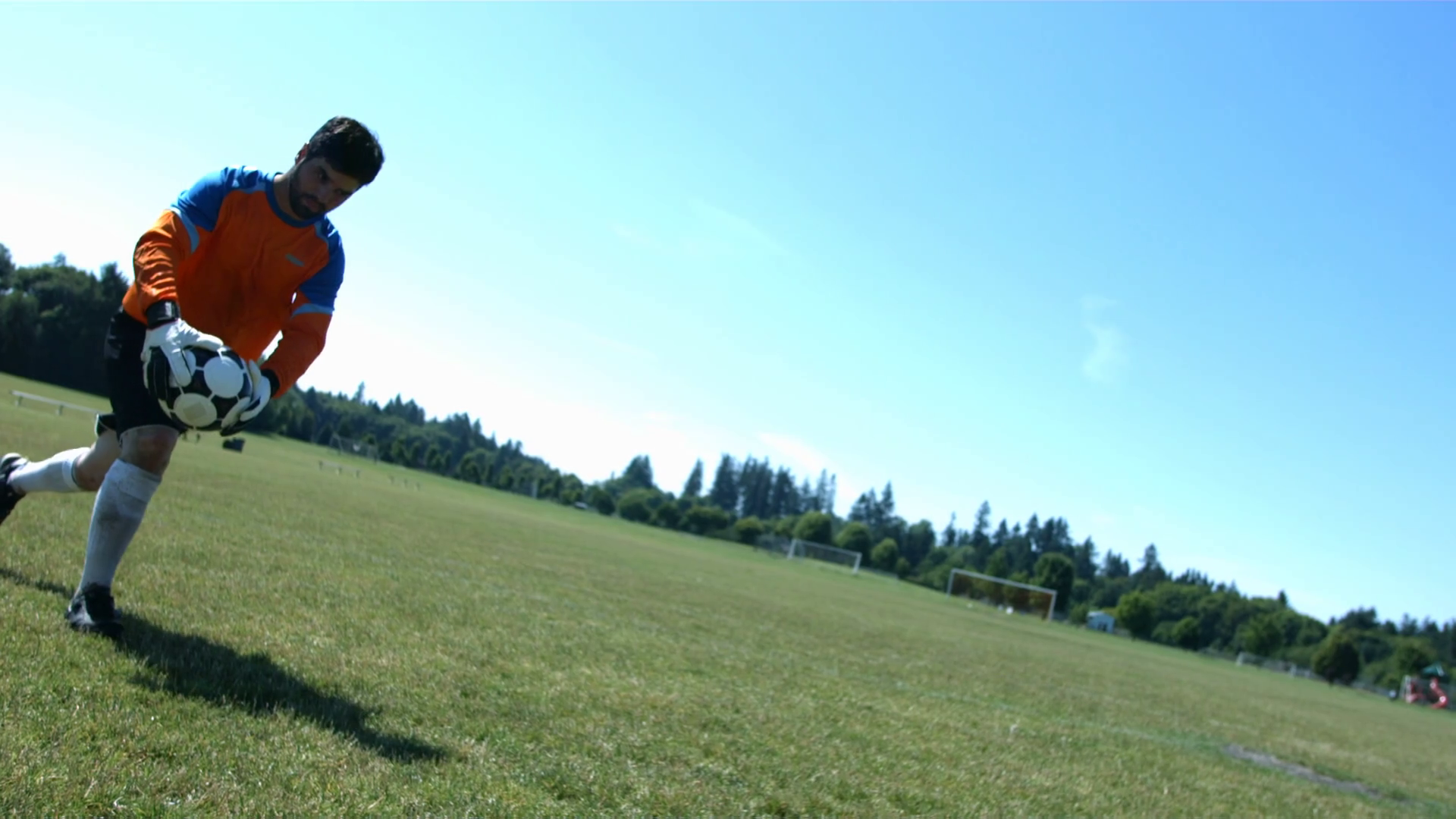 Soccer Goalie Kicks Ball Slow Motion Stock Footage SBV348369932