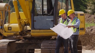 Two Workers Excavation Equipment Look At Stock Footage SBV ...