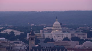 Washington, D.C. circa-2017, Aerial view of the Capitol Building with Trump International Hotel in foreground. Shot with Cineflex and RED Epic-W Helium.