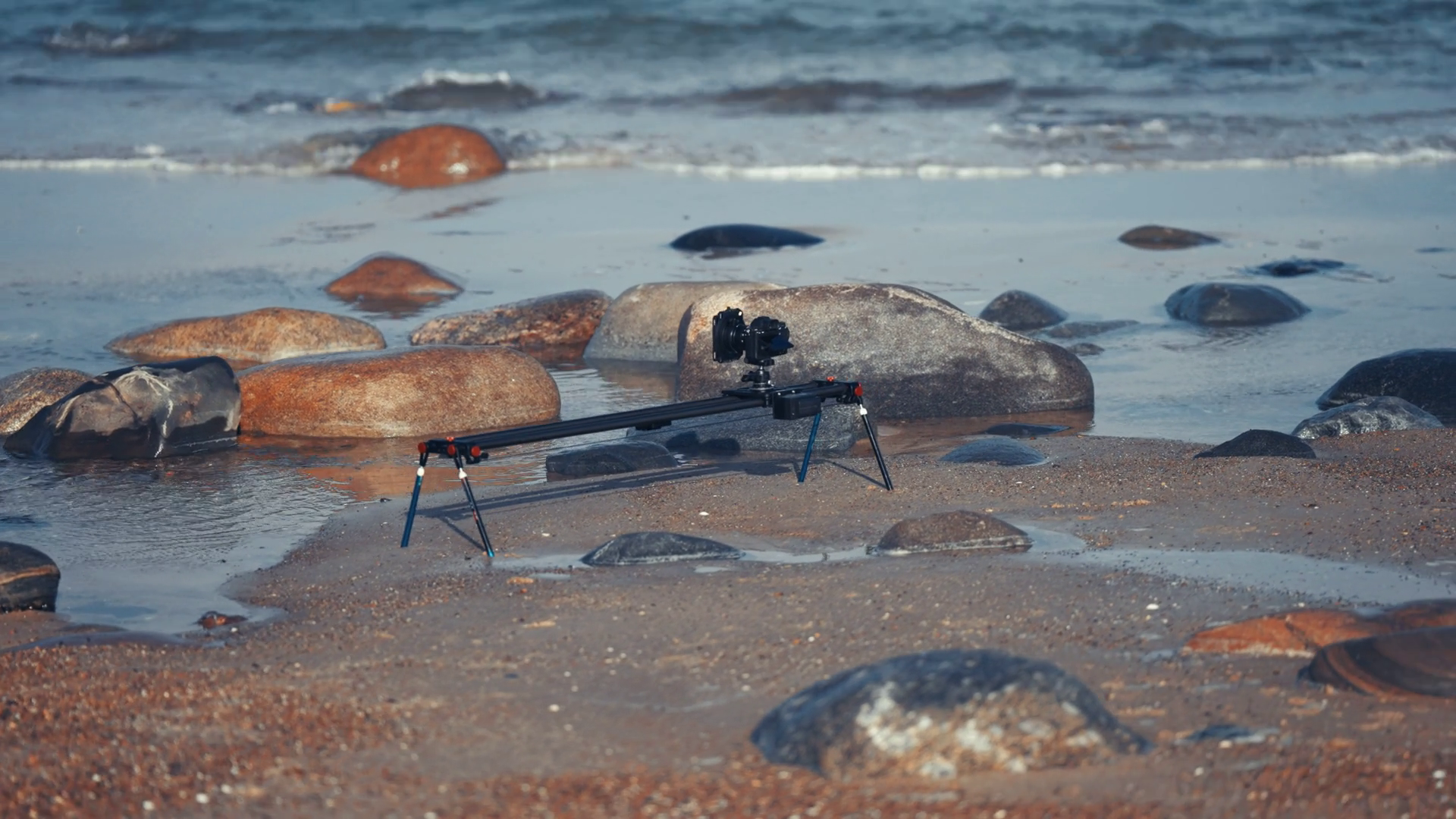 A Camera Slider Rig Set Up On Sandy Beach Stock Footage SBV-352553636 ...