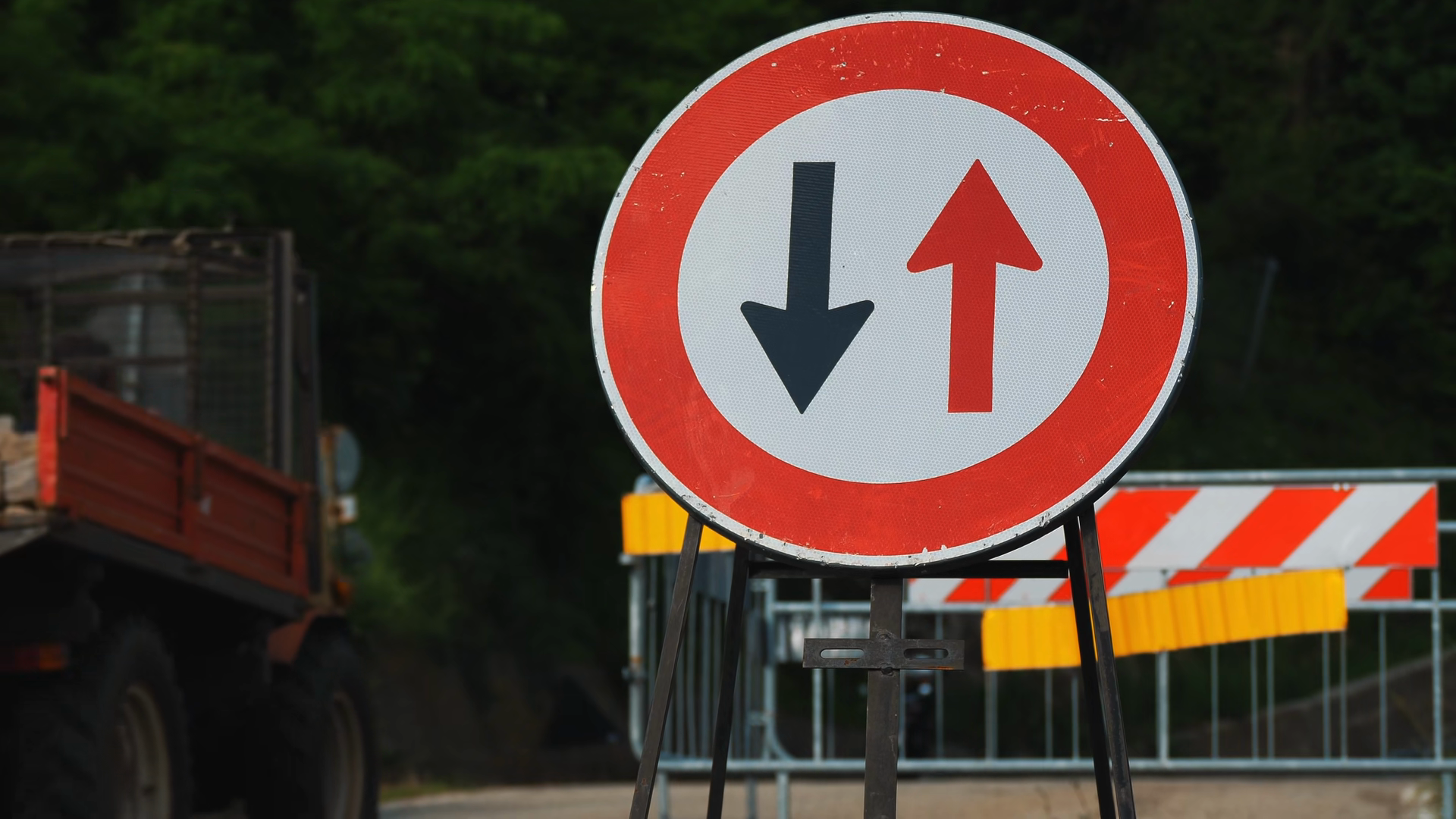 Road Sign Regulating Oncoming Traffic Flow Stock Footage SBV-353766040 ...