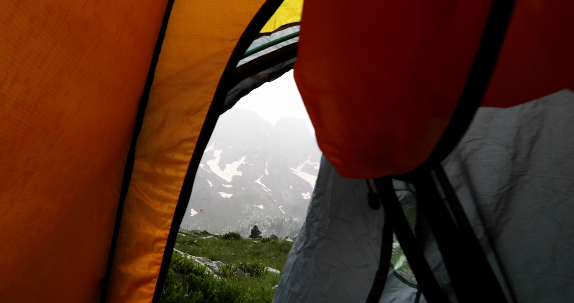 Raining View From Inside Camping Tent In Stock Footage SBV348517940