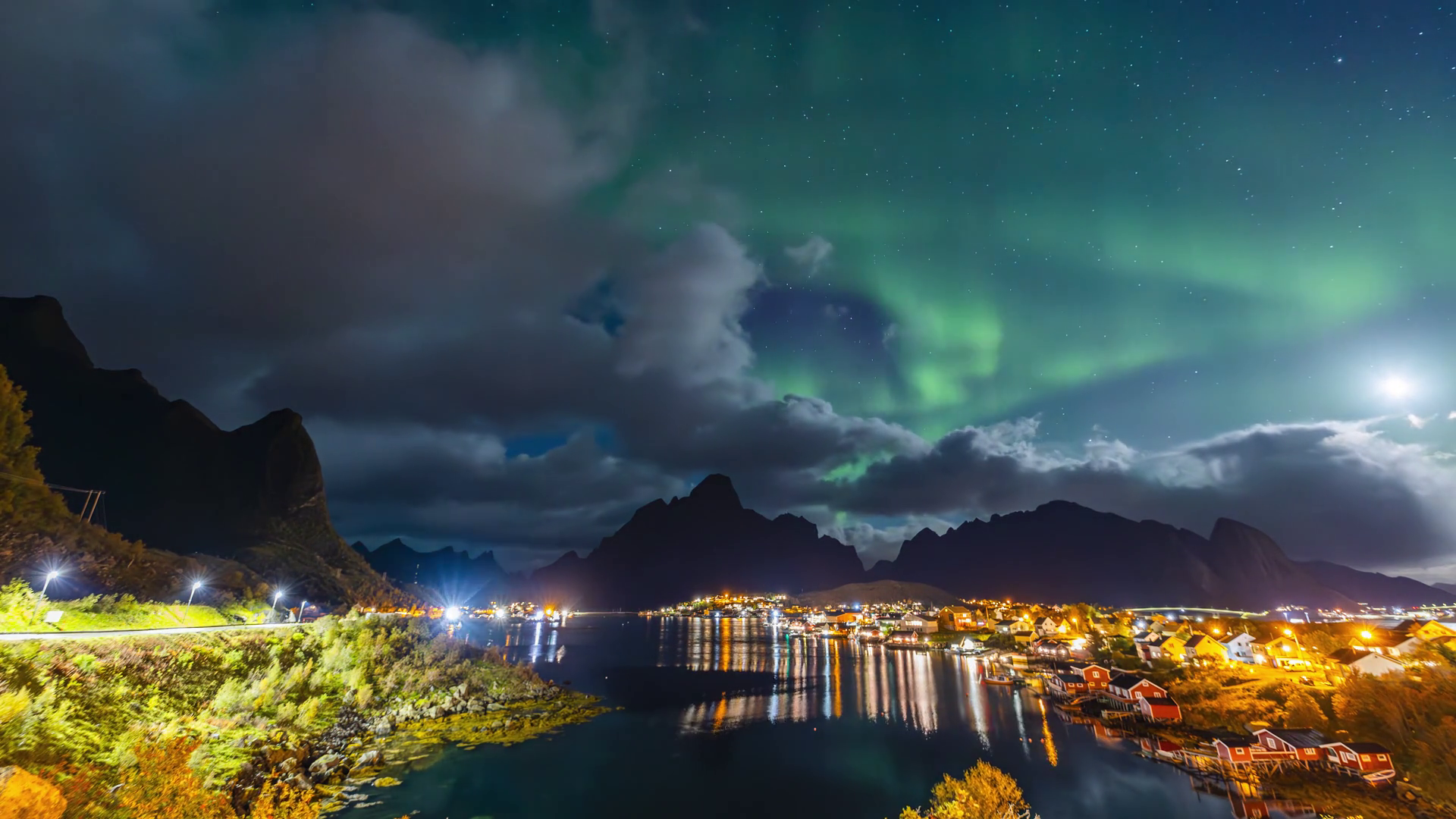 Northern Lights Dancing Over Reine Norway In Stock Footage SBV ...