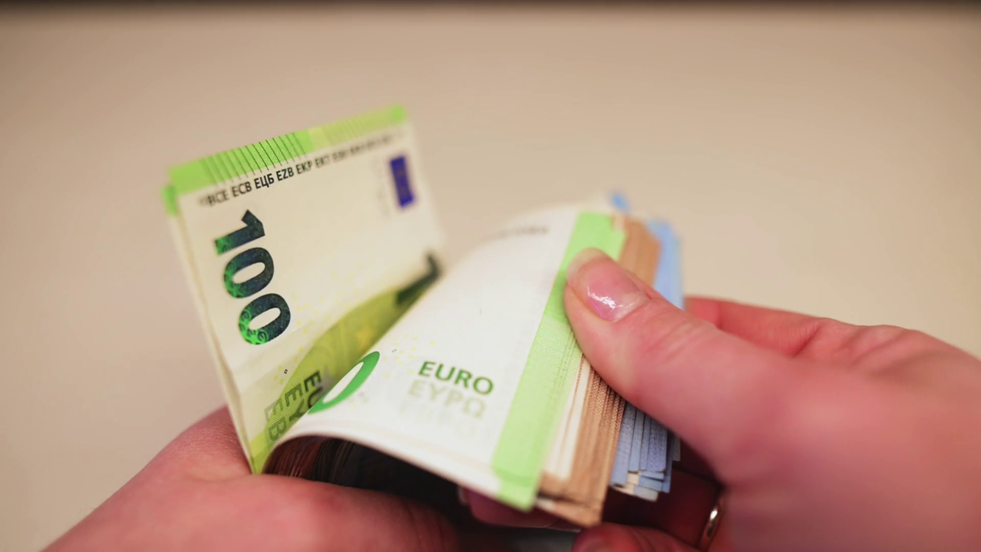 Counting Stack Of Euro Banknotes In Hand Stock Footage SBV-351881516 ...