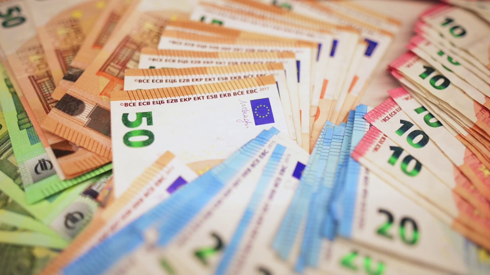 Spread Of Euro Banknotes In Various Stock Footage SBV-351907737 ...