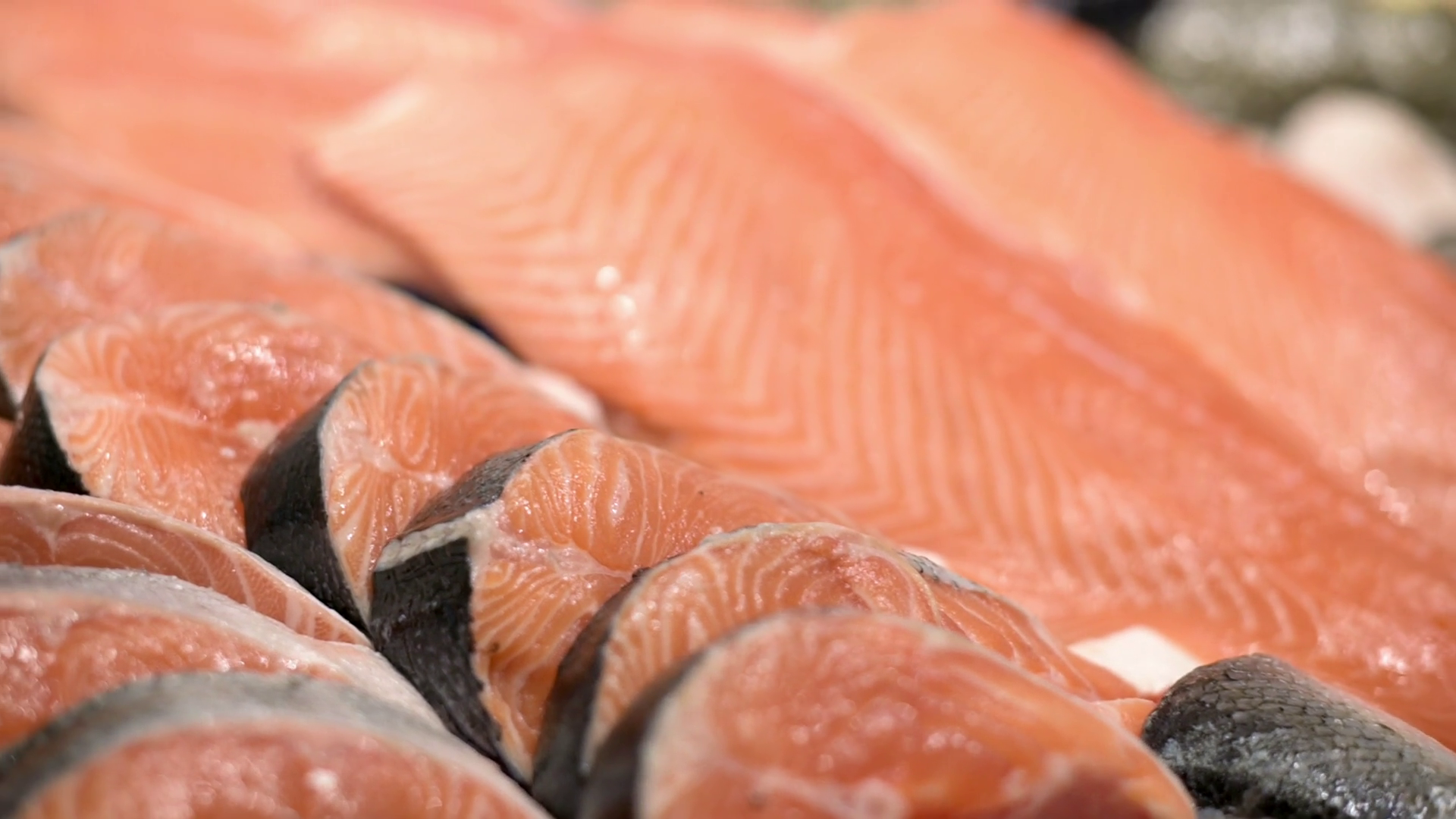 Close-up Of Raw Salmon Fillets Steak Cuts Stock Footage SBV-352008512 ...
