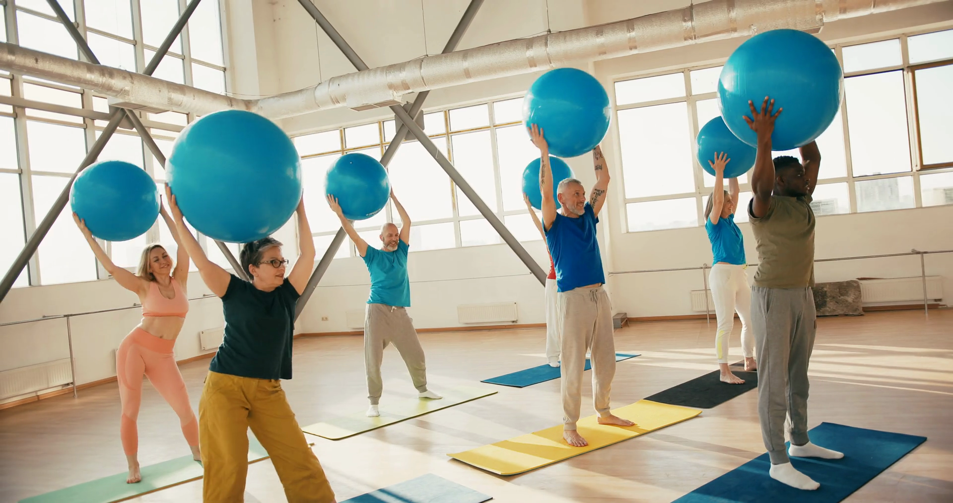 Coach Demonstrates Exercises With Blue Stock Footage SBV-347750235 ...