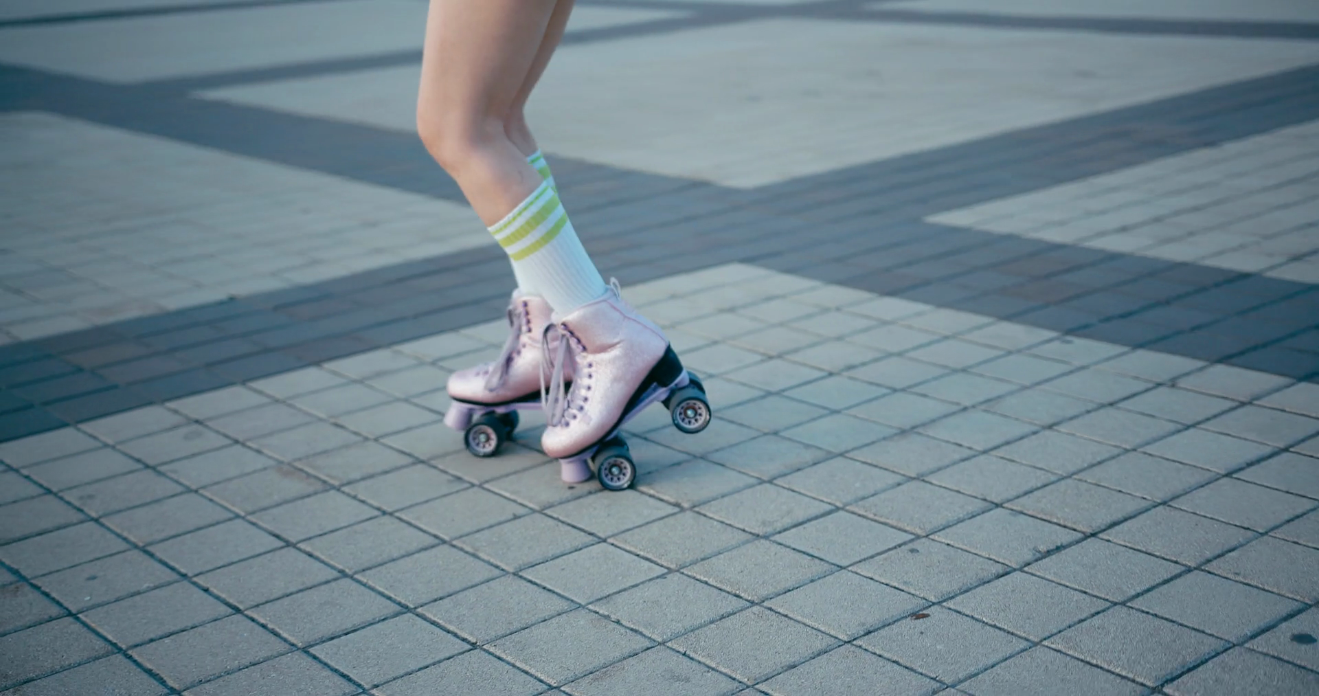 Young Fit Woman On Roller Skates Riding Stock Footage SBV-347757881 ...