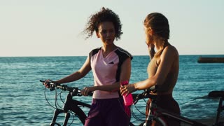 Friends bicyclists riding bikes in the morning. Cycling sports healthy lifestyle in the morning
