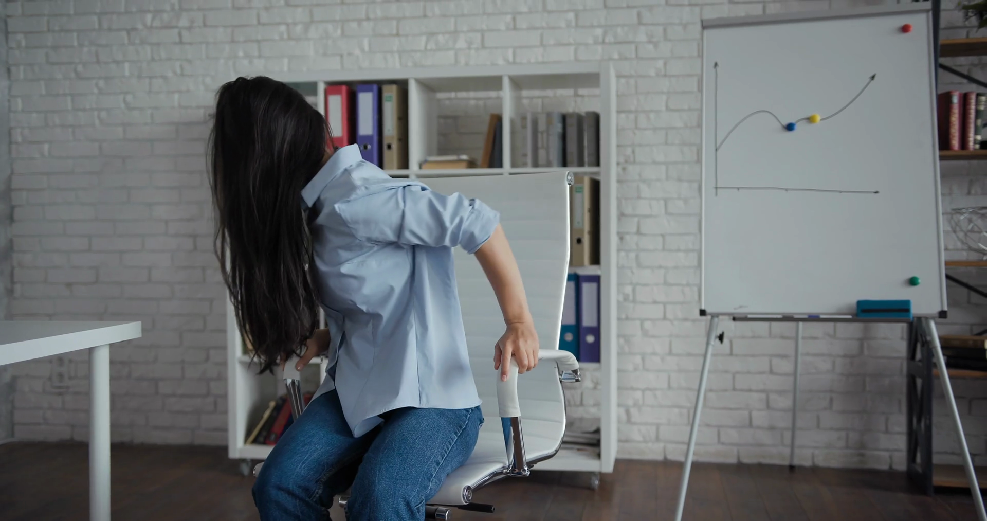 Bored Asian Business Woman Riding Chair Stock Footage SBV-338607232 ...