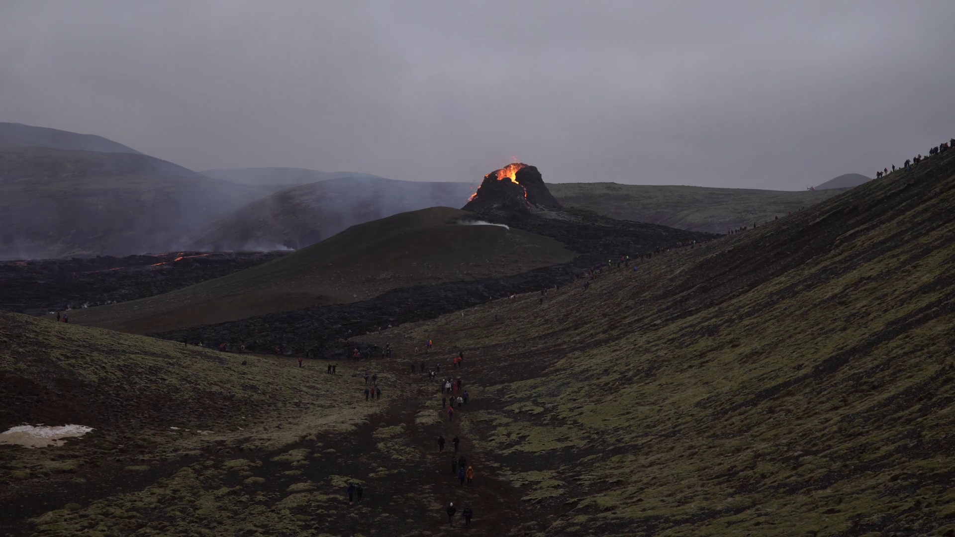 Volcanic Eruption Iceland 2021 People Stock Footage SBV-348365738