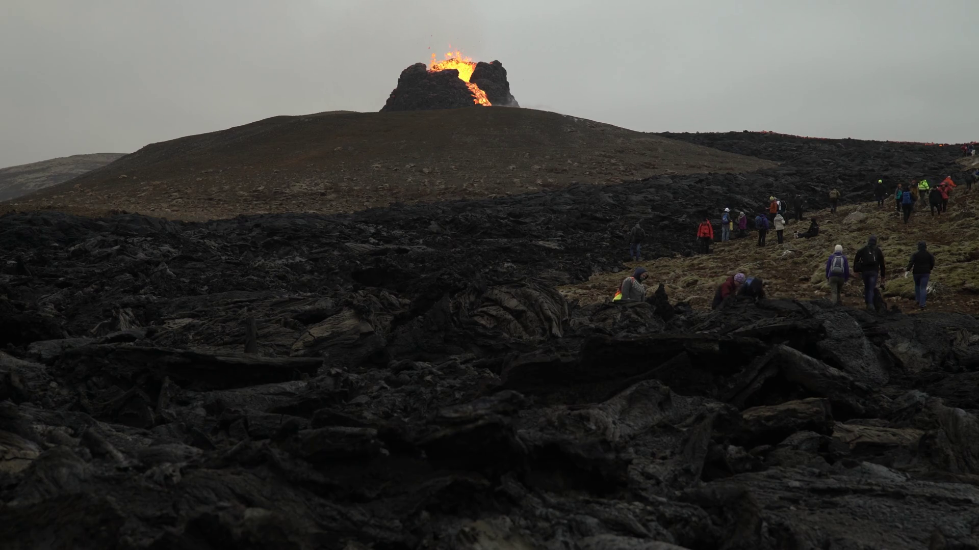 Volcanic Eruption Iceland 2021 People Under Stock Footage SBV-348365508