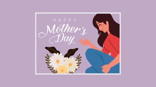 happy mothers day lettering with mom and flowers