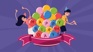 happy birthday couple celebrating characters