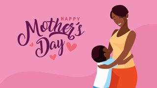 happy mothers day lettering with afro mom and son