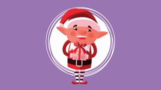 merry christmas animation with elf lifting gift