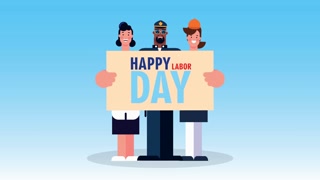 happy labor day celebration with workers lifting lettering