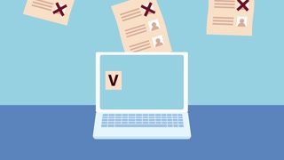 election day democratic animation with laptop and voting cards pattern