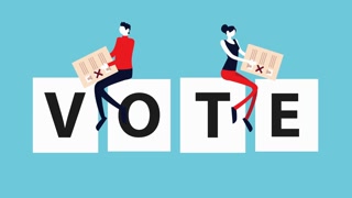 election day democratic animation with couple lifting voting cards
