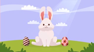 spring eggs painted with rabbit seated