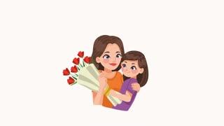 Mother and Daughter Enjoying Flower Animation