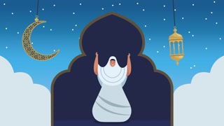 hajj mabrour celebrating with woman praying and moon
