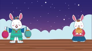 happy chuseok lettering with group rabbits ,4k video animated