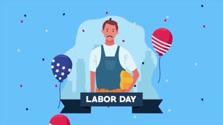 happy labor day celebration with builder worker ,4k video animated