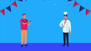 happy labor day celebration with chef and photographer ,4k video animated