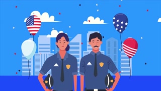 happy labor day celebration with police officers ,4k video animated