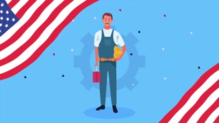 happy labor day celebration with usa flag and builder ,4k video animated
