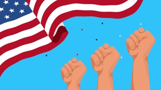 happy labor day celebration with usa flag and clenched hands ,4k video animated