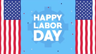 happy labor day celebration with usa flag and gear ,4k video animated