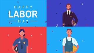 happy labor day celebration with workers characters ,4k video animated