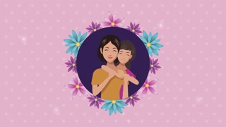 happy mothers day card with mom and daughter in flowers