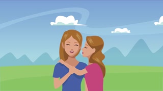 happy mothers day card with mom and daughter in the field