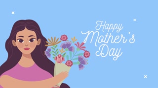 happy mothers day lettering with mom and flowers bouquet