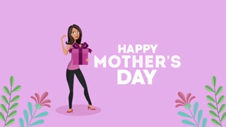 happy mothers day lettering with mommy lifting gift