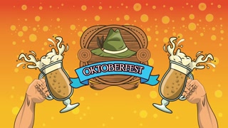 happy oktoberfest celebration animation with hands toasting with beers and germany hat ,4k video animated
